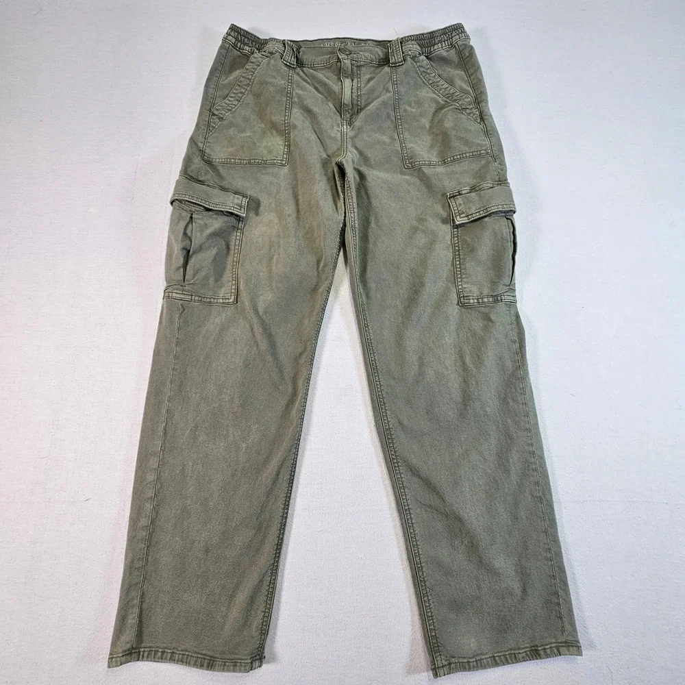 American Eagle‎ Stretch Cargo Pants Olive Green Straight Leg Utility Mens 16 Reg